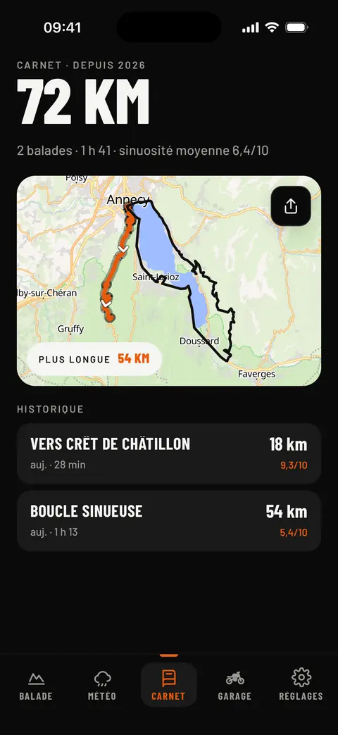 Carnet de balades : 72 km, 2 balades et la carte de leurs traces