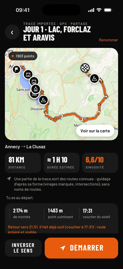 Trace GPX importée : carte du lac d'Annecy aux Aravis, 81 km, sinuosité 6,6