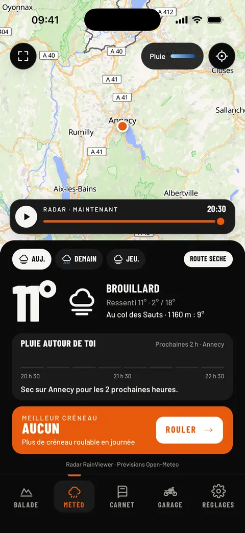 Météo du soir : radar de pluie animé, pluie des deux prochaines heures et meilleur créneau