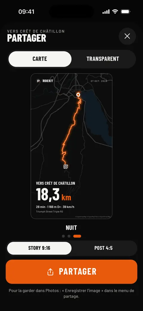 Image à partager au style Nuit : la trace lumineuse sur une carte sombre