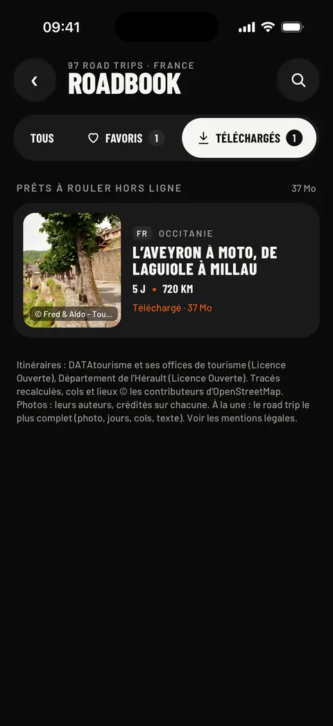 Roadbook, filtre Téléchargés : road trips prêts à rouler hors ligne
